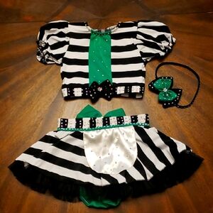 Striped Black and White Kids Dance  Costume Rhinestones Beetlejuice Waistress